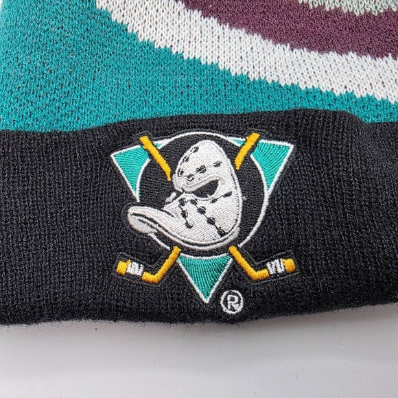 Anaheim Ducks Wild Wingers Kids Club Pom Beanie Striped Winter Hat One Size - Picture 4 of 8